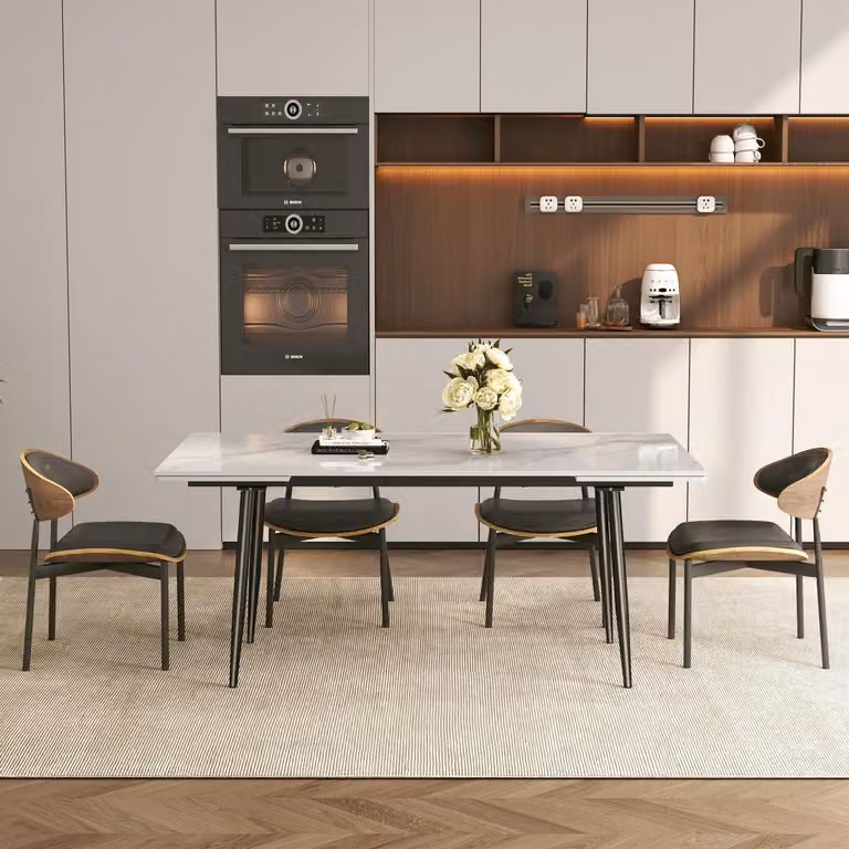 Tavolo da pranzo allungabile con 4 sedie, realizzato in pietra sinterizzata, dimensioni da 160 a 240 cm