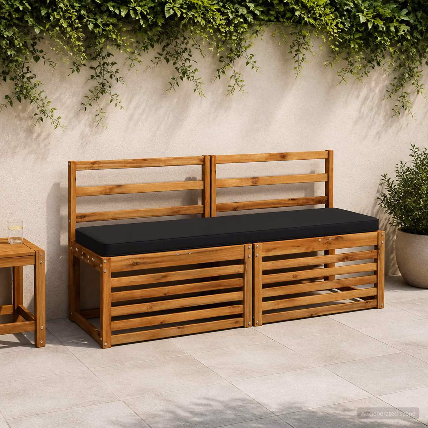 Set di 2 cuscini per panchina vidaXL VUGHT in poliestere nero con rivestimento rimovibile e resistente ai raggi UV