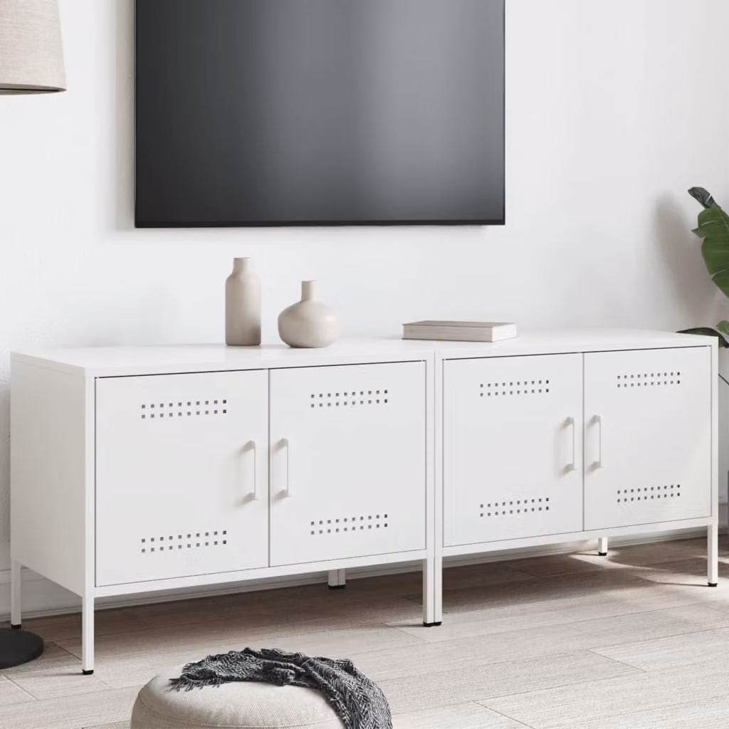 Set di 2 mobili TV vidaXL in stile industrial in metallo bianco, L 68 cm x P 39 cm x H 50,5 cm