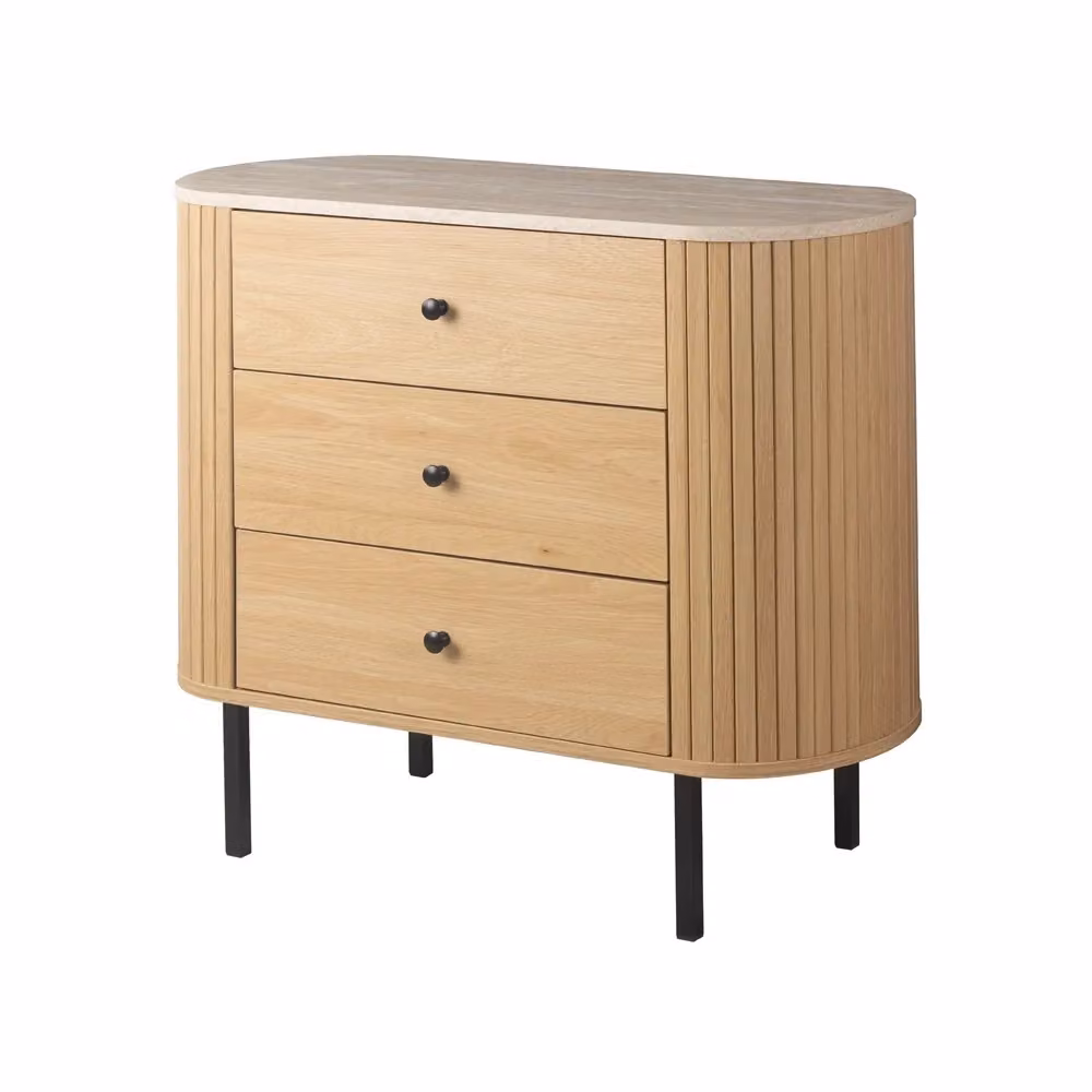Comodino Fabia 03A Tezeta con 3 cassetti in rovere e top effetto travertino colore marrone – 2