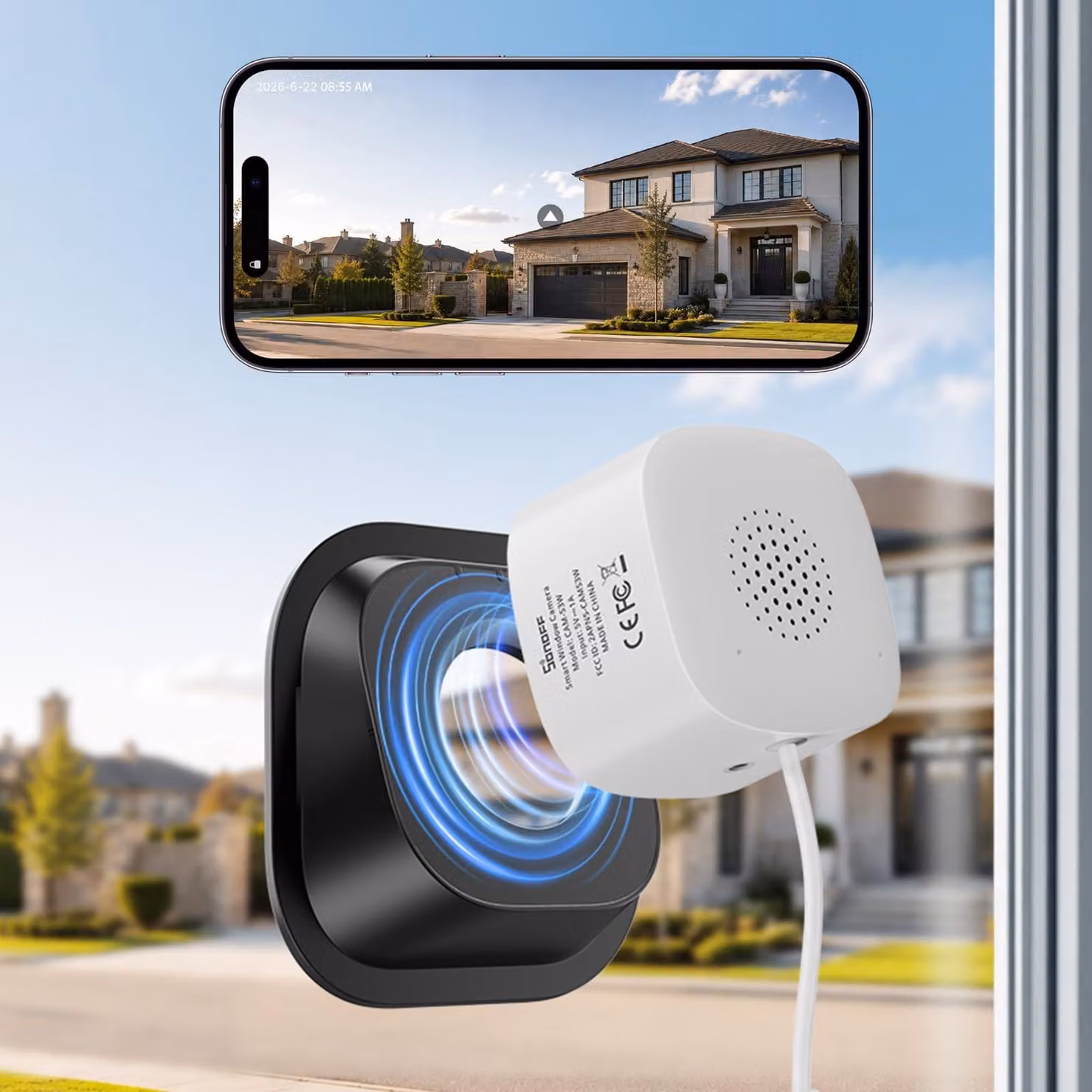 Telecamera per finestra - Telecamera di sorveglianza interna - 3MP 2K - Wi-Fi - Scheda microSD - Console web locale