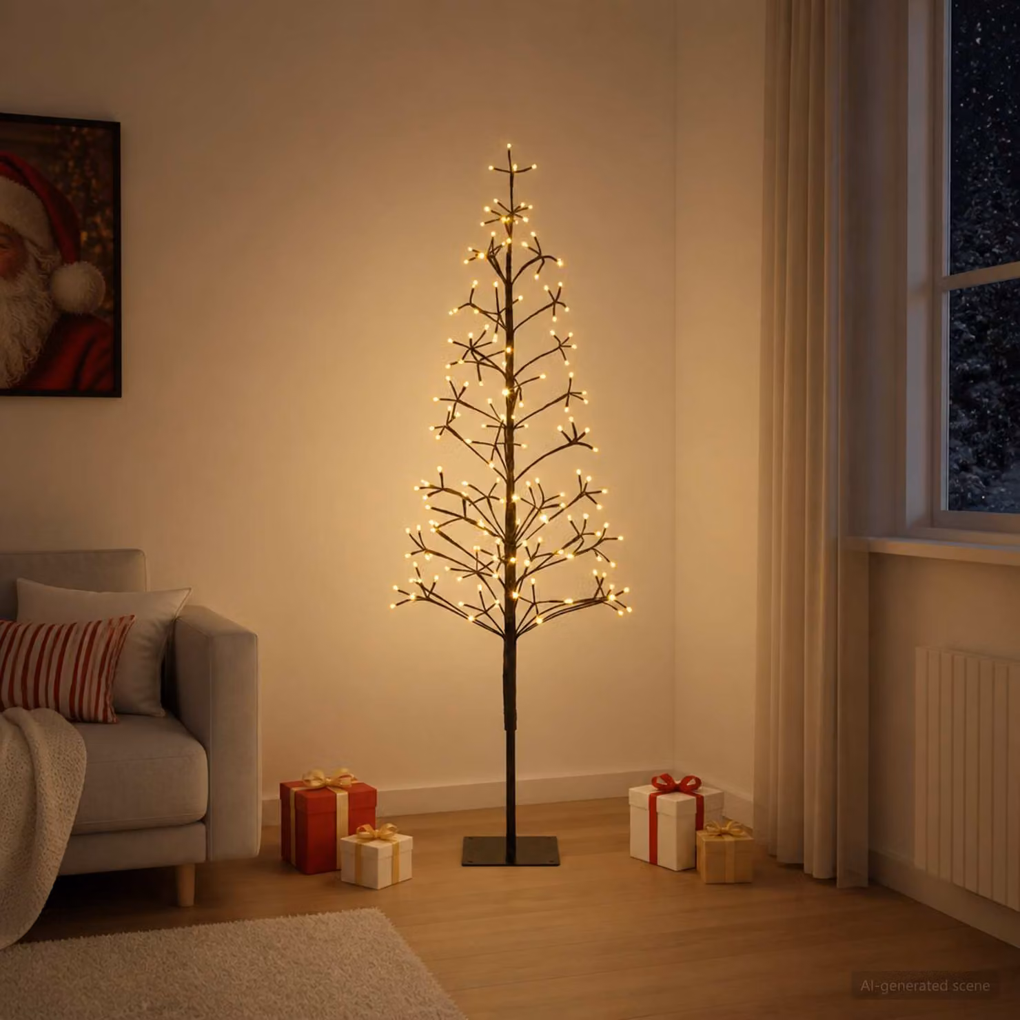 vidaXL Albero di Natale con luci LED Nero 150 cm Acciaio 164 LED