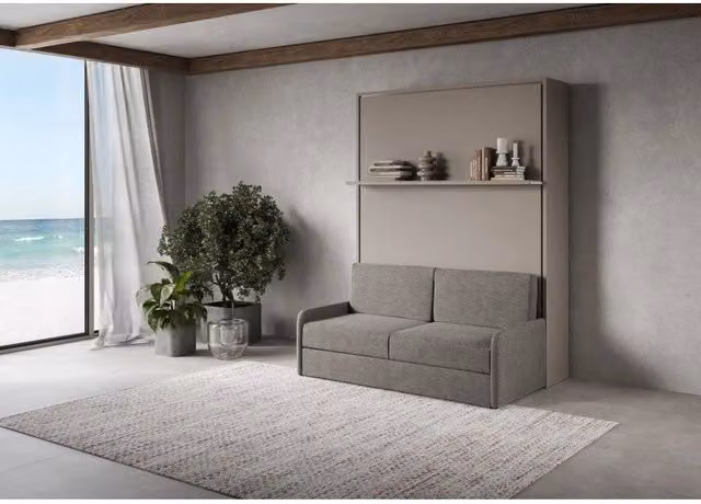 Letto matrimoniale francese a scomparsa Versia Itamoby con divano e mensola, colore Argilla, L/P/H: 224.0 x 140 x 200 cm – 1