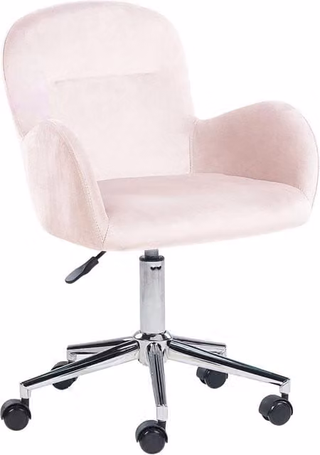 Sedia da ufficio BELIANI in velluto rosa stile retrò, girevole a 360 gradi con braccioli e ruote, regolabile in altezza, L: 60 cm, P: 60 cm, H: 130 cm