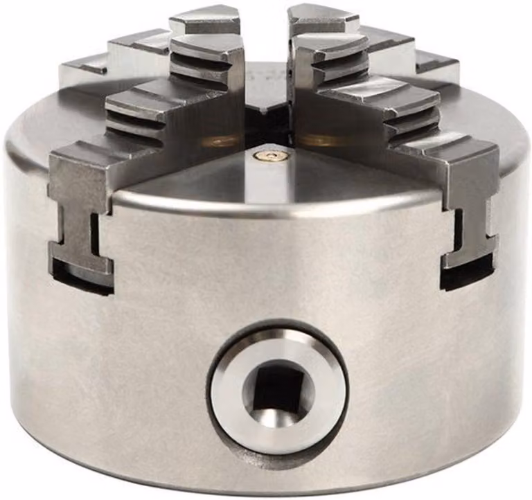 Morsa a 4 ganasce autocentrante, capacità di serraggio 100 mm, realizzata in ghisa e acciaio, per lavorazioni metalliche