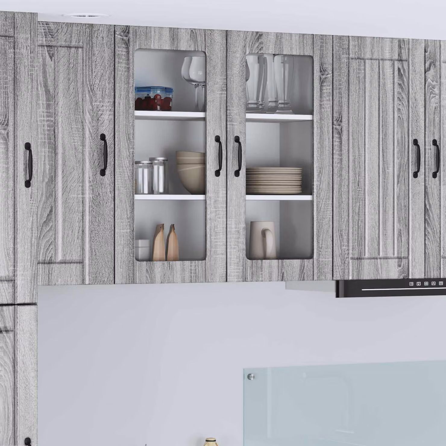 Mobile da parete LUCCA vidaXL in legno e vetro, Grigio Sonoma, L 80 x P 31 x H 80 cm