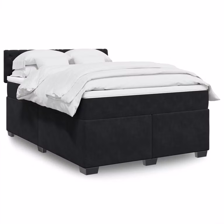 vidaXL Giroletto a Molle con Materasso Nero in Velluto L/P: 160 x 200 cm