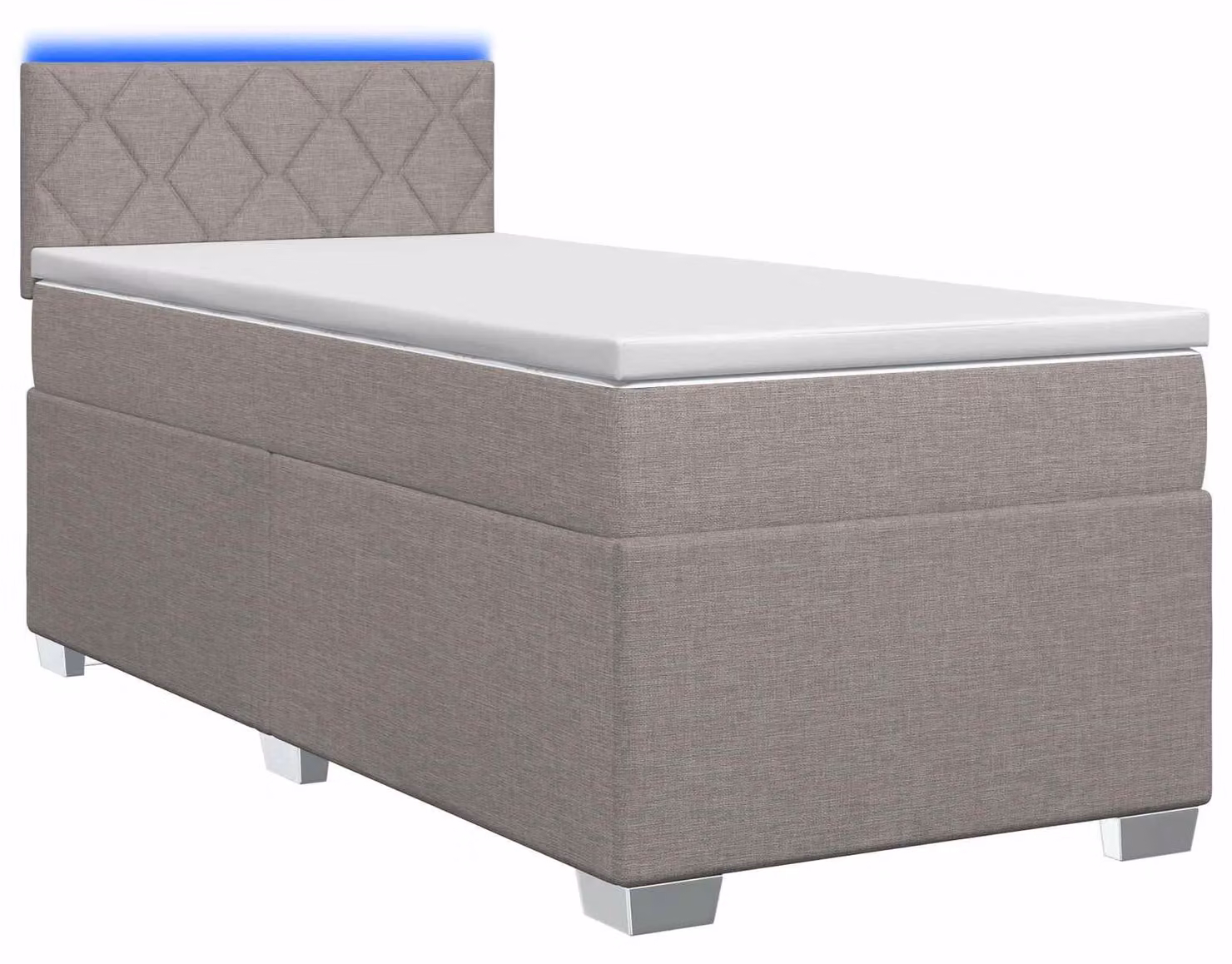 Letto con boxspring, materasso e illuminazione LED color taupe, dimensioni 80 x 200 cm, rivestito in tessuto