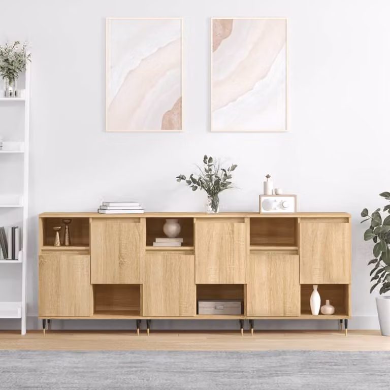 Set di 3 credenze vidaXL in legno multistrato e MDF, colore rovere, finitura opaca, montaggio a parete