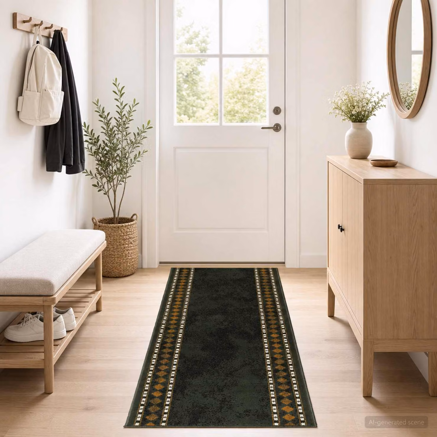 vidaXL Tappeto Runner FLORNES Tessuto Verde Diamanti 100 x 350 cm PP