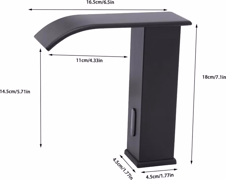 Rubinetto con sensore senza contatto - Rubinetto per lavabo - Sensore a infrarossi - Bocca a cascata - Caldo/freddo - 3 tubi flessibili 50/50/60 cm - Nero