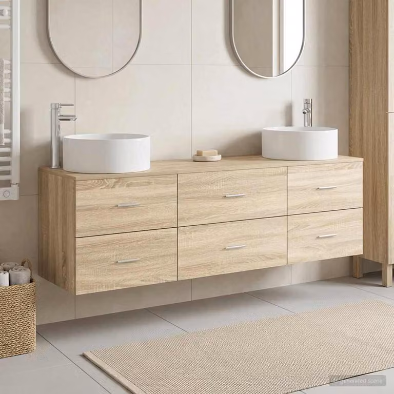 Set di mobili per il bagno moderno vidaXL composto da 3 pezzi in colore marrone con finitura opaca, include mobile lavabo e armadietto laterale, L/P/H: 161.5 x 39.9 x 80.0 cm