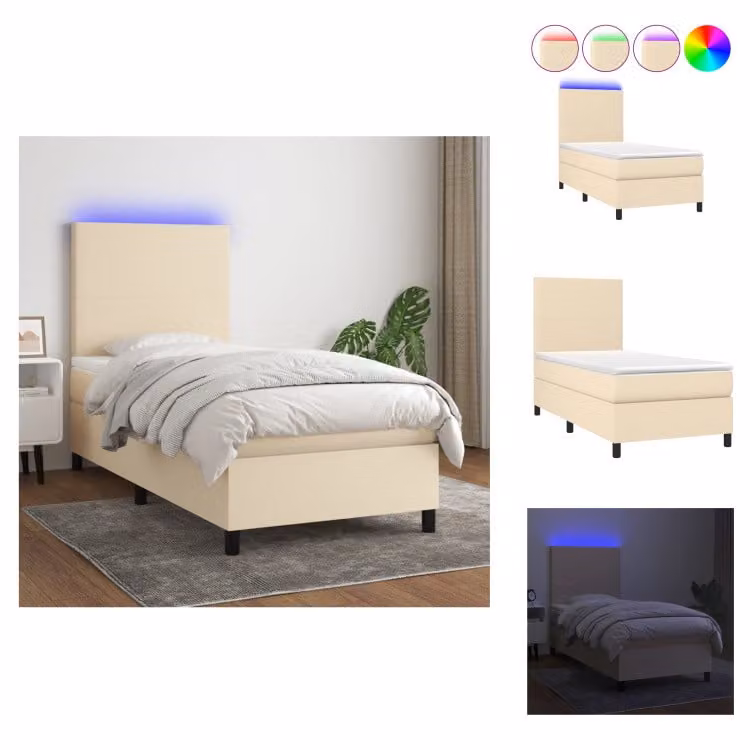 vidaXL Letto a molle insacchettate con materasso e tessuto LED crema 90x200 cm - Letti e strutture letto