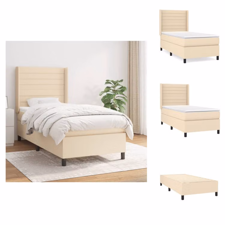 vidaXL Letto a molle con materasso crema 90x200 cm in tessuto - Letti & strutture letto