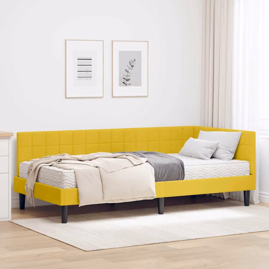 vidaXL Struttura Letto Angolare con Materasso in Velluto Giallo 90 x 200 cm