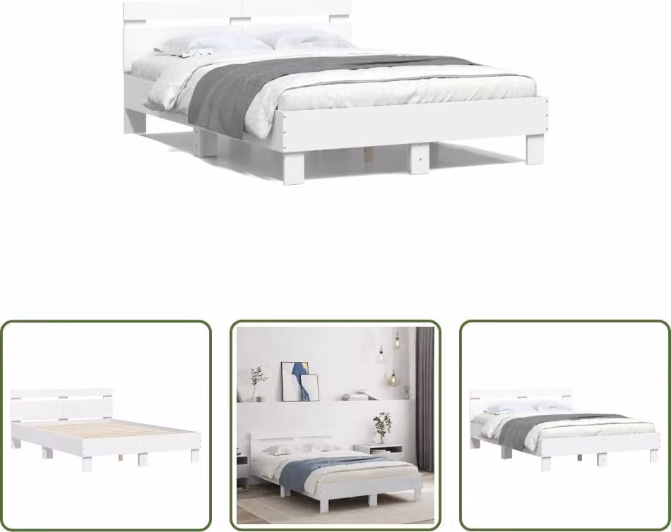 The Living Store Giroletto con testiera bianco 120x200 cm in materiale ligneo