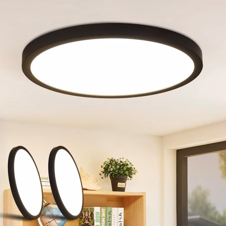 Set da 2 lampade da soffitto a LED ZMH per soggiorno, nero, 24 W, rotonde, piatte, nero, 4000 K (bianco neutro), ultrasottili, per soggiorno e ufficio