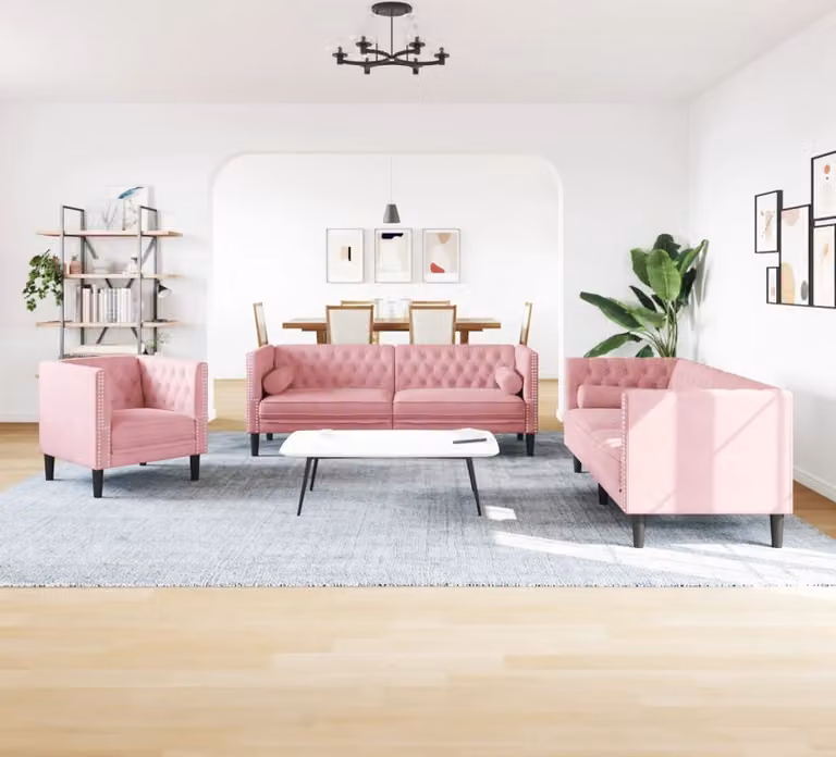 SYFAX™ Set Divani Chesterfield 3pz con Cuscini Rosa Velluto