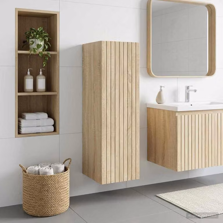 Mobiletto da Bagno a Muro Moderno vidaXL in Rovere Sonoma, Marrone, L/P/H: 33 x 34,5 x 100 cm