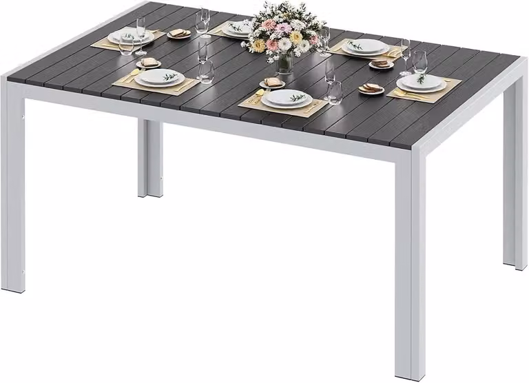 Tavolo da giardino - Tavolo da terrazza rettangolare in alluminio con piano in WPC - 140x90x75 cm - Resistente alle intemperie - Per 8 persone - Rosso vino