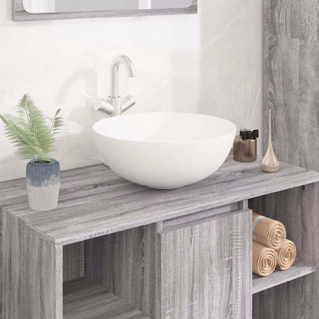 Lavandino da appoggio rotondo vidaXL in ceramica bianca, L: 36 cm, P: 15 cm, H: 15 cm