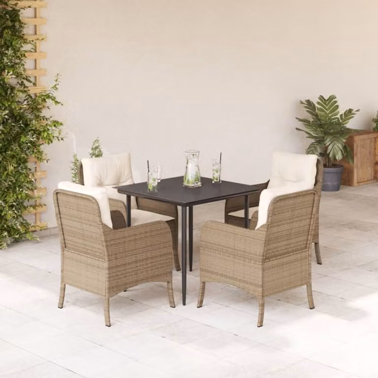 Maison Exclusive - Set da Pranzo da Giardino 5 pz con Cuscini Beige in Polyrattan