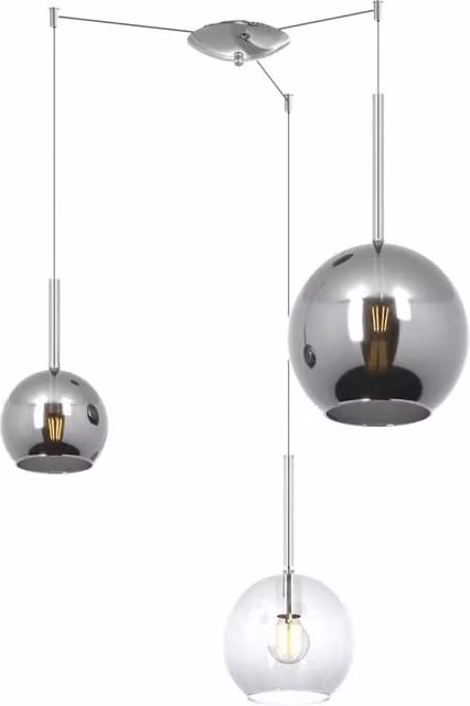 Lampadario Contemporaneo Future Metallo Cromo Vetro Trasp-Cromo 3 Luci E27