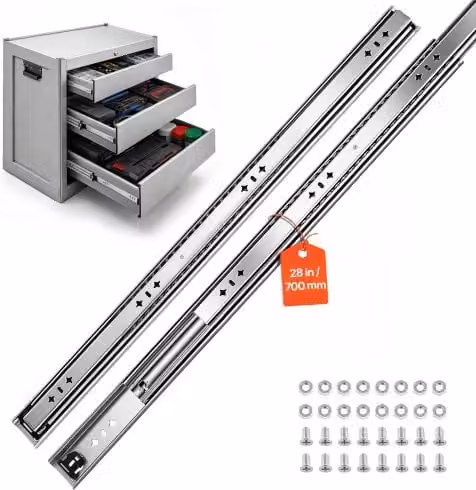 VEVOR Guide Telescopiche per Cassetti 70 cm, Portata Max. 120,2 kg, 1 Paio, Montaggio Laterale, Estensione Totale a 3 Sezioni con Cuscinetti a Sfera, Acciaio al Carbonio, con Viti e Dadi, per Armadi