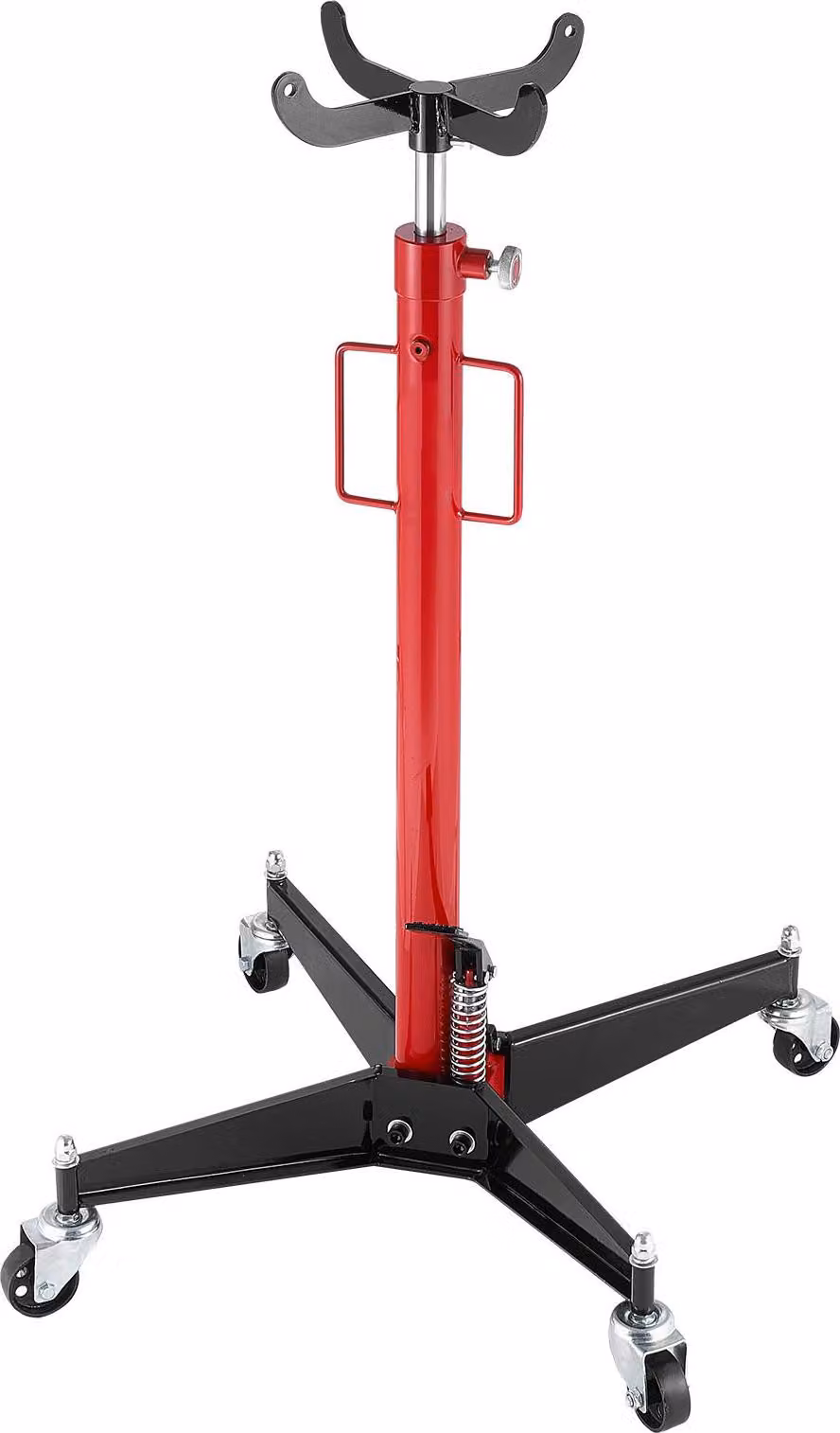 SucceBuy Cric idraulico per cambi con capacità di carico di 500 kg, cric telescopico regolabile in altezza con pedale, ruote girevoli a 360°, altezza di sollevamento da 112 a 187 cm, adatto per garage e officine in rosso e nero