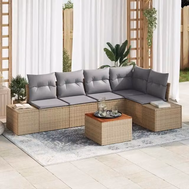 Set Divano da Giardino 6 pz Beige e Grigio Chiaro polyrattan 3356628