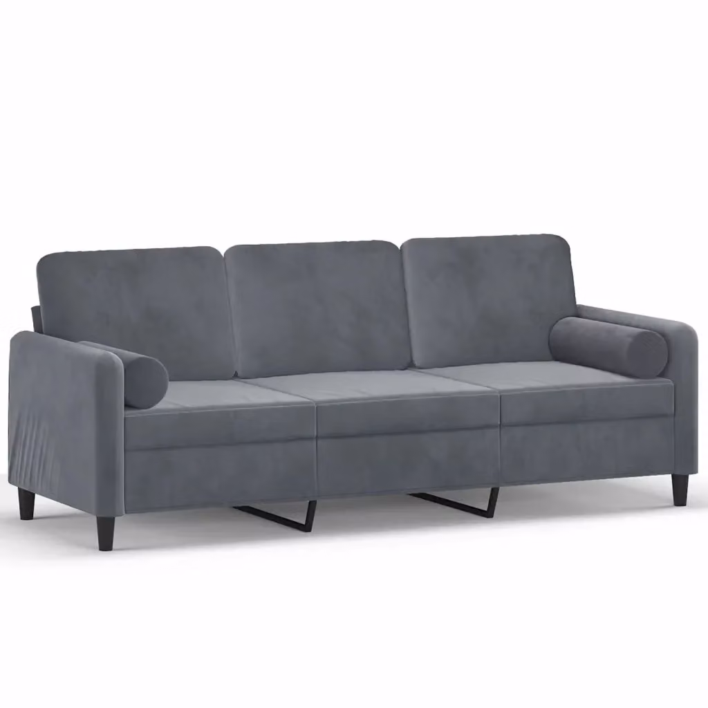 Divano a 3 posti moderno vidaXL in velluto grigio con cuscini e coperture rimovibili L: 198 cm, P: 80 cm, H: 77 cm – 2