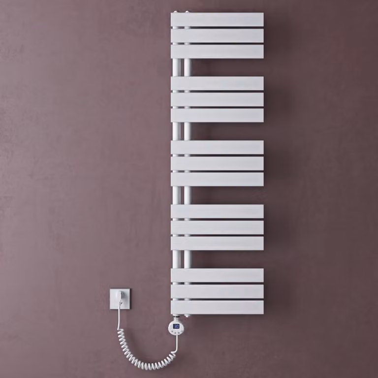 doporro Scaldasalviette Elettrico Bagno con Termostato Digitale e Funzione Timer 131x40cm 1000W Bianco, Termoarredo Elettrico Temperatura Regolabile, Radiatore da Parete Verticale - FN