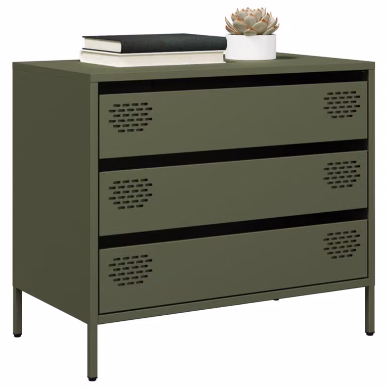vidaXL Credenza in Metallo Verde Oliva con Finitura Opaca L: 68 cm, P: 39 cm, H: 58,5 cm