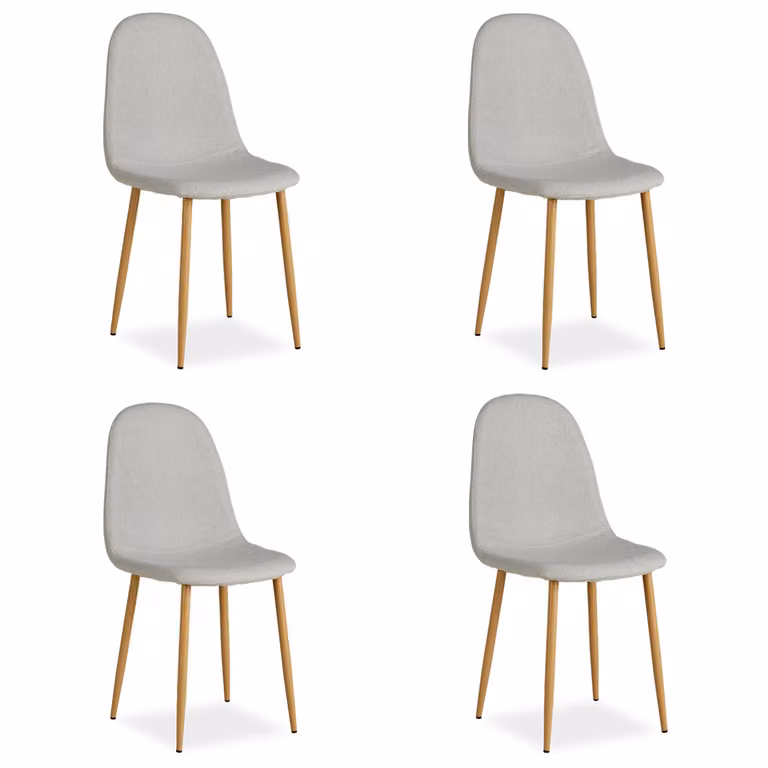Homestyle4u Set da 4 sedie da pranzo, sedia imbottita in lino grigio, poltrona da cucina in metallo effetto legno