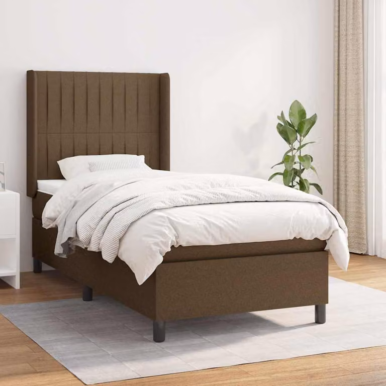 vidaXL Giroletto a Molle con Materasso Ibrido in Tessuto Marrone e Bianco L/P/H: 200 x 100 x 40 cm