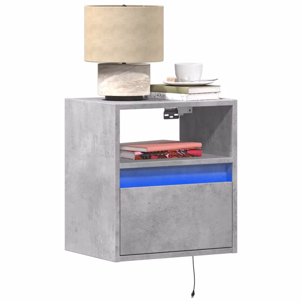 Set di 2 comodini da parete vidaXL con luci LED integrate, colore grigio cemento, stile moderno