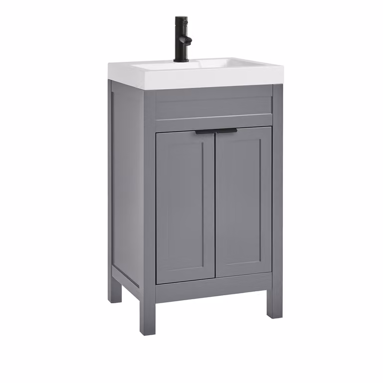 Mobile Bagno Grigio Chiaro da 500mm con Lavabo e Maniglie Moderne Nere con Impugnatura a Dito - Warwick