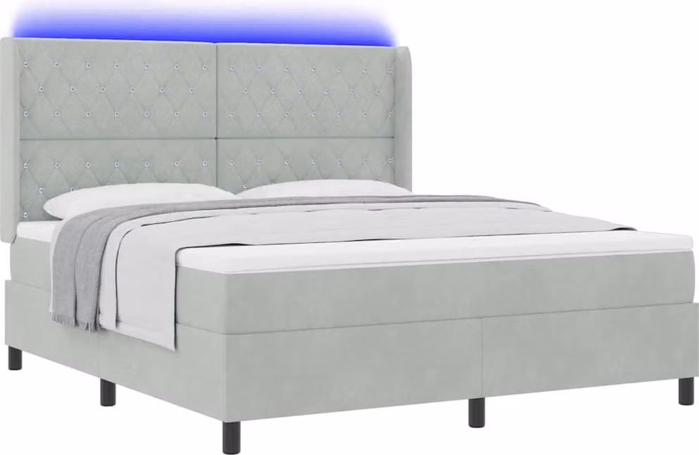 Letto boxspring con materasso con LED grigio chiaro 180 x 200 cm velluto