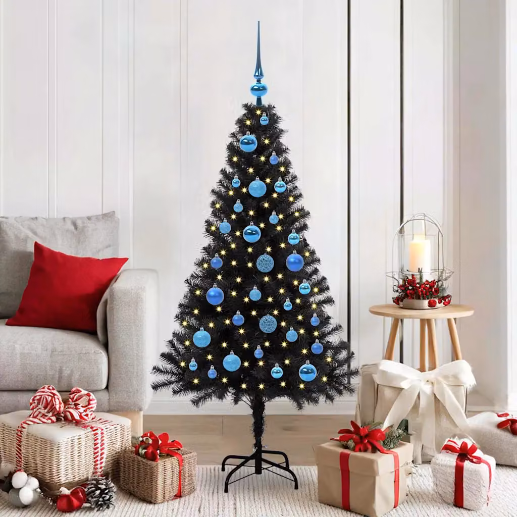 Albero di Natale moderno vidaXL nero con luci LED bianco caldo in PVC, Altezza: 150 cm