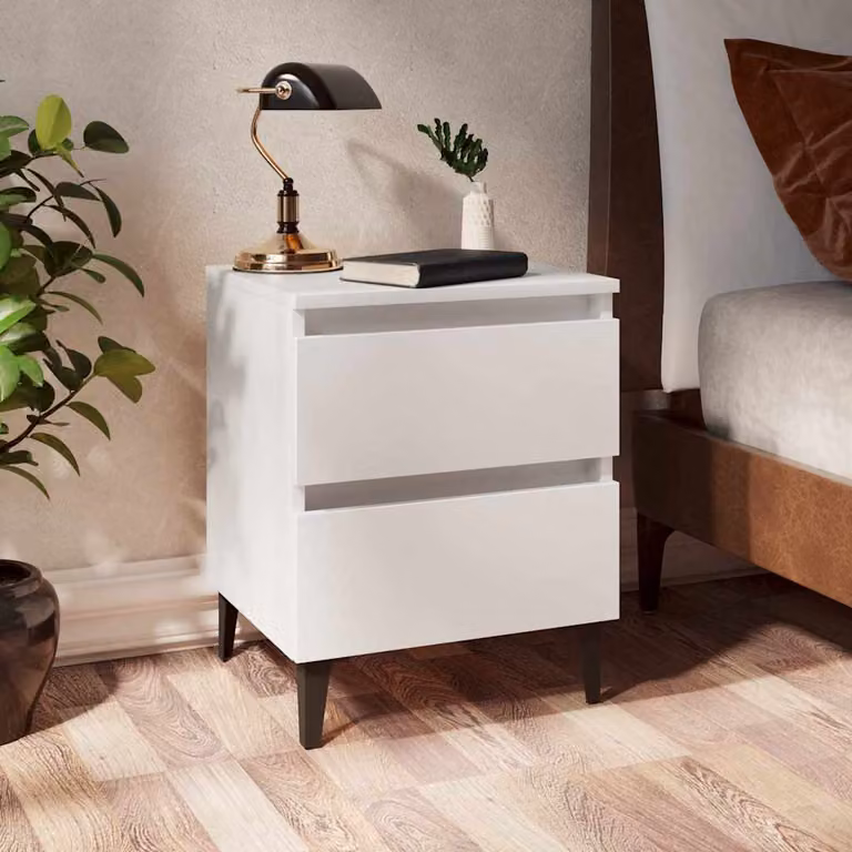 Set di 2 comodini vidaXL in legno multistrato e metallo, colore bianco opaco, L 40 cm x P 35 cm x H 50 cm