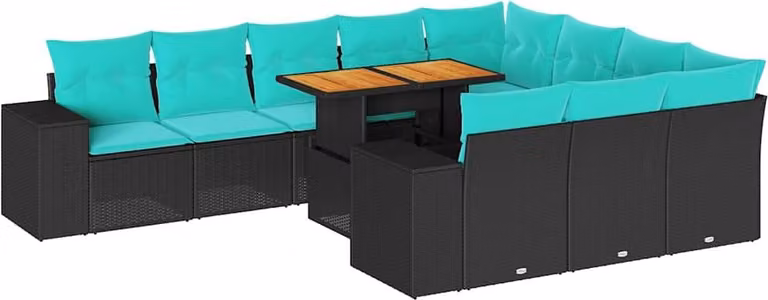 Set Divani da Giardino 11 pz con Cuscini in Polyrattan Nero