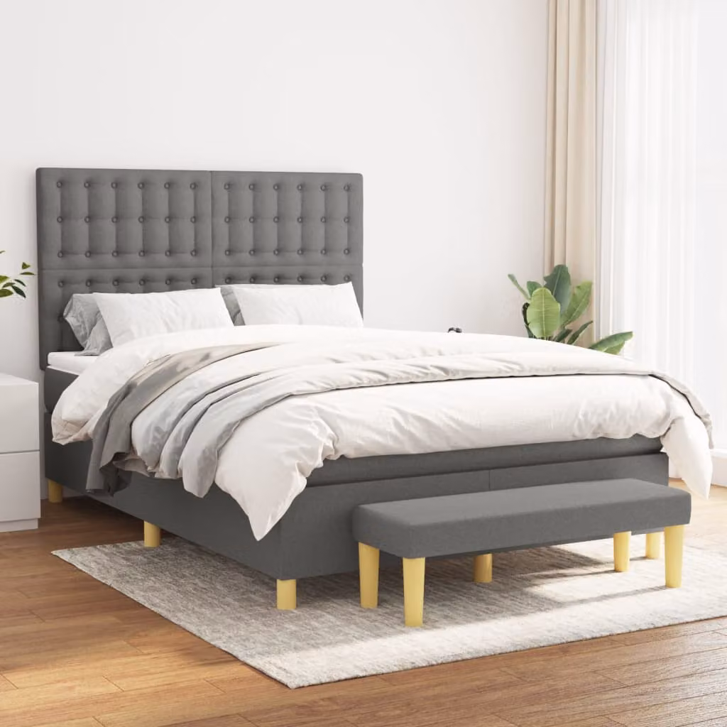 Giroletto a Molle Ibrido con Materasso vidaXL in Tessuto Grigio e Bianco L/P/H: 200 x 140 x 128 cm – 1