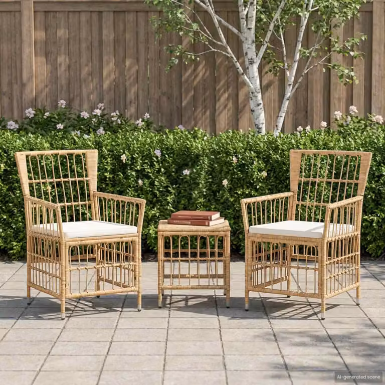 Set di 2 sedie da giardino vidaXL in stile boho con cuscini rimovibili e braccioli, struttura in metallo e rattan resistente alle intemperie
