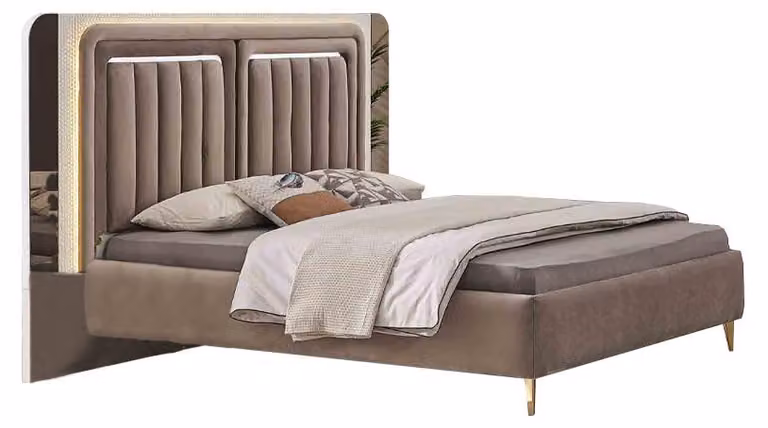 Braunes Doppelbett Designer Schlafzimmer Möbel Edle Holz Polsterbetten