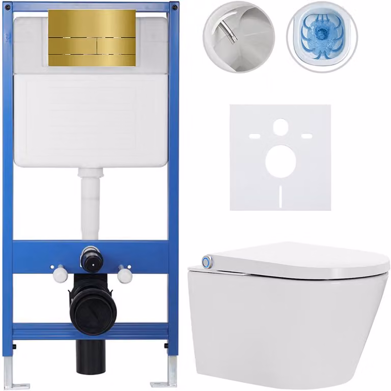 Set completo per WC Profi/Cronus Standard - bianco lucido - pulsante per WC Line/Oro - installazione a muro - 59,3 x 38,4 cm