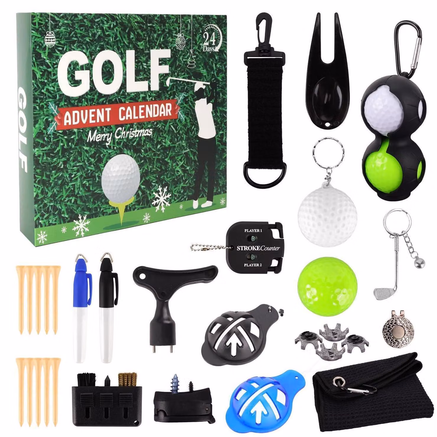 Calendario dell'Avvento per golfisti, uomini, 2026: 24 giorni di accessori da golf, idea regalo di Natale