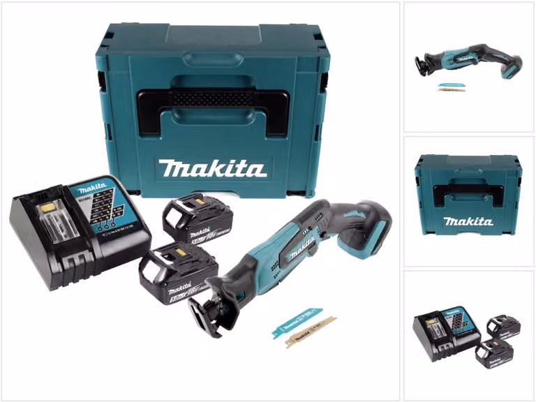 Makita DJR 183 RTJ Seghetto diritto a batteria 18V in valigetta Makpac + 2x Batterie 5,0 Ah + 1x Caricabatterie DC 18 RC