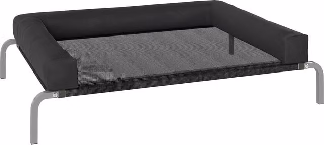 Lettino per cani rialzato PawHut con cuscino a U in poliestere e acciaio, L 110 x P 75 x H 30 cm, Nero e Argento – 1