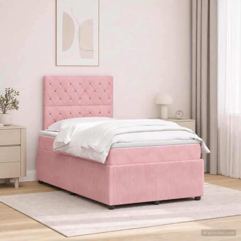Maison Exclusive - Letto boxspring a LED con materasso Rosa 120 x 200 cm in velluto