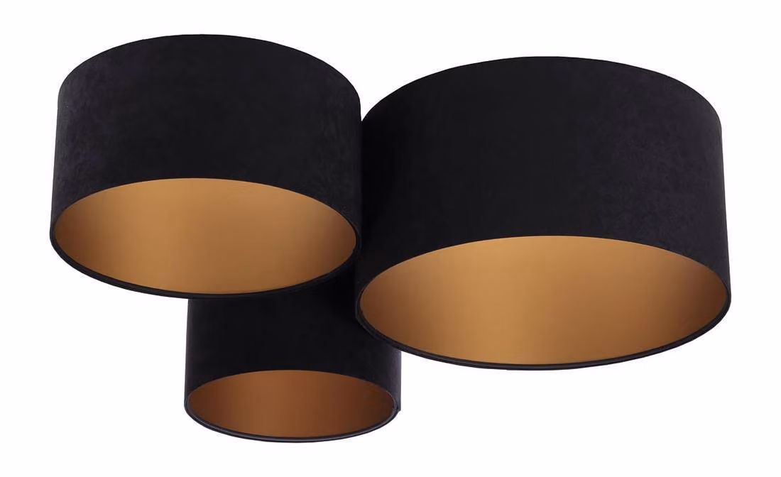 Lampada da soffitto 080-009 a 3 luci con paralume in velluto nero e oro, 50, 40, 30 cm